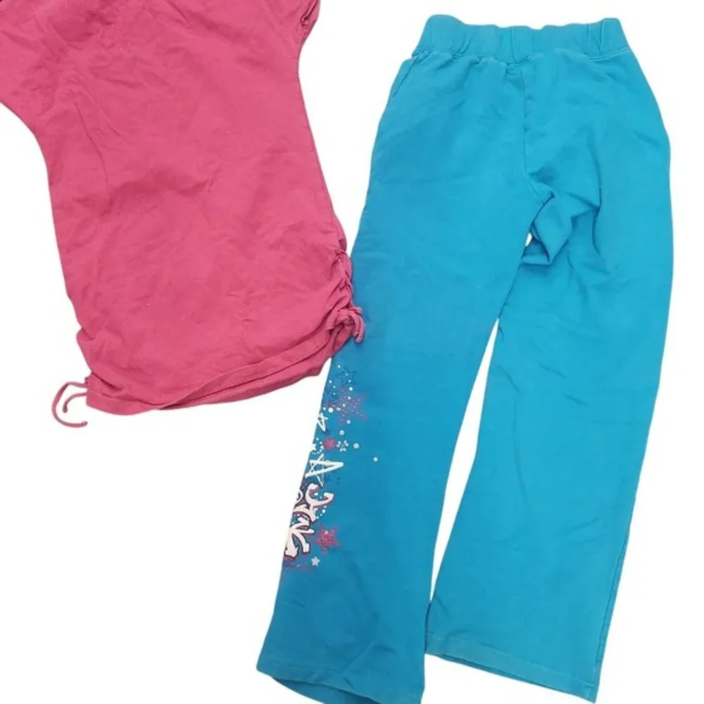Bobby jack cherokee cotton Girls y2k 8-10/12 Outfit Top & pants sequin‎ graffiti